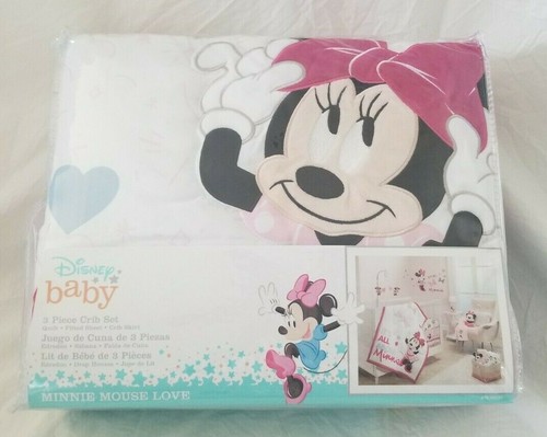 3 pc Disney Baby Minnie Mouse Love Crib Bedding Set NIP - 第 9/9 張圖片