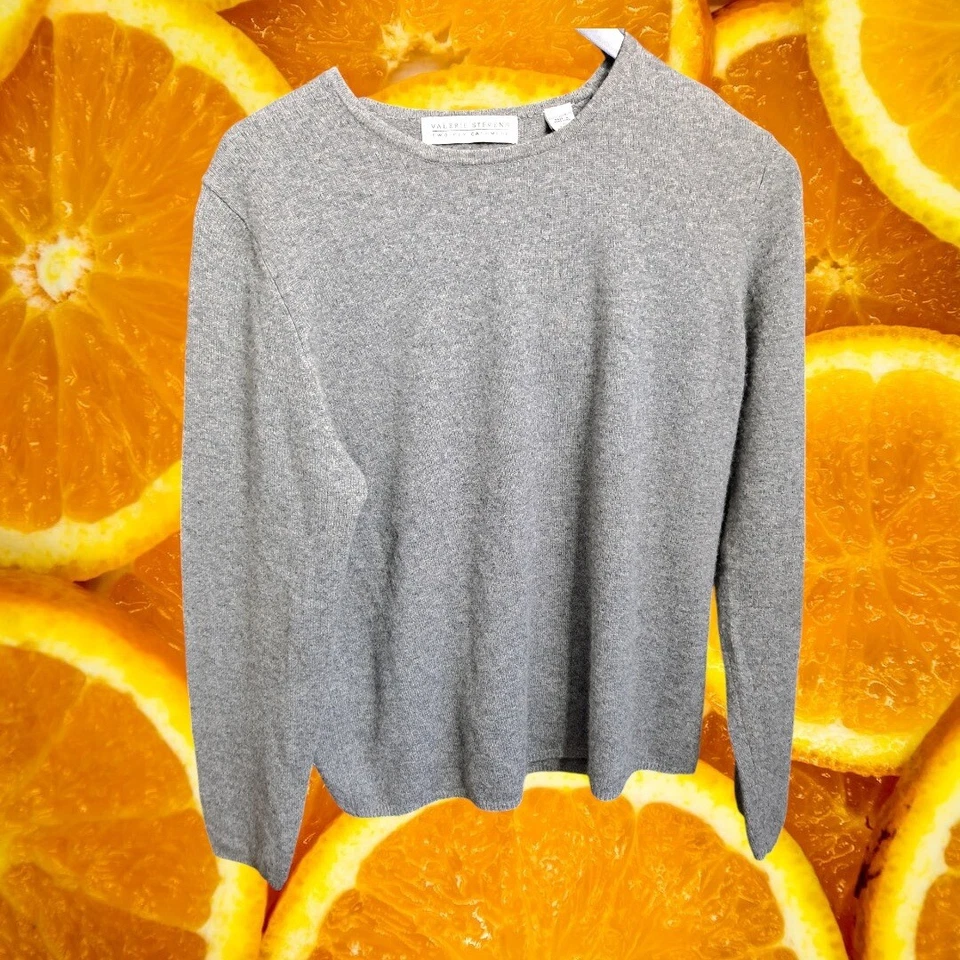 Suéter de Cachemira Valerie Stevens Dos Capas Manga Larga Gris Pullover XL Foto 4 de 4