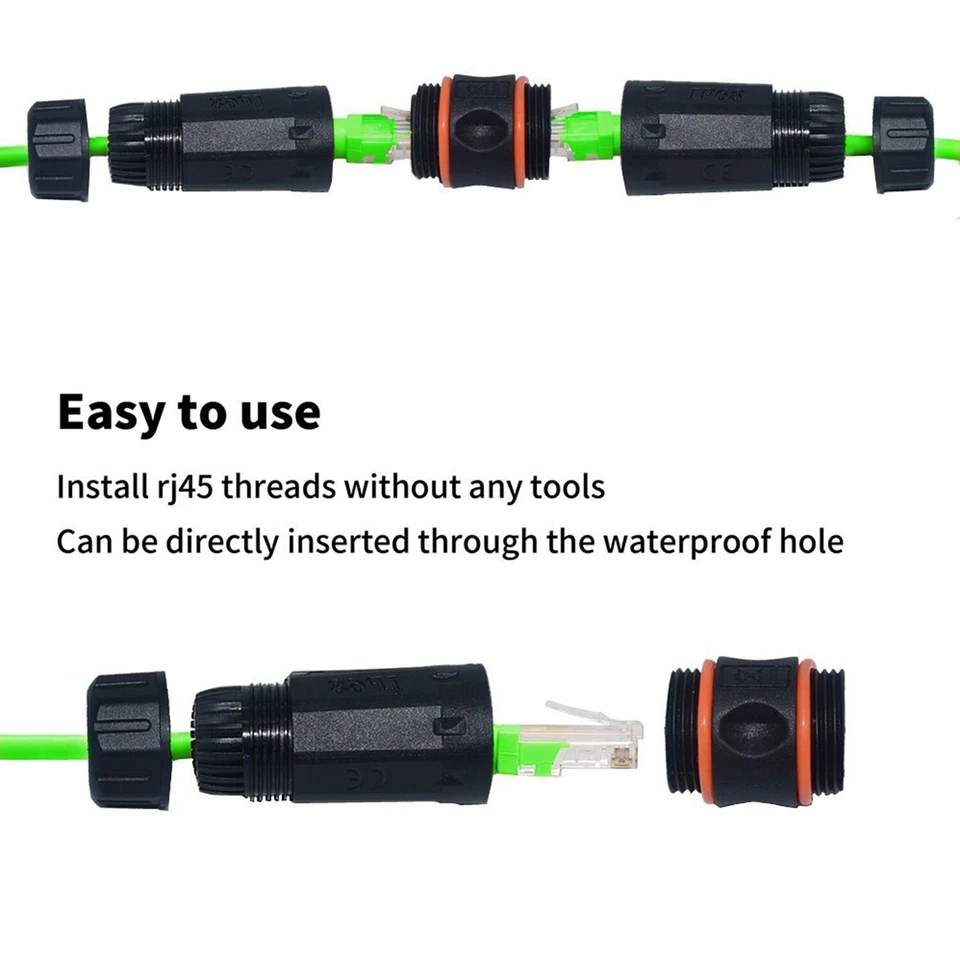2x IP68 Waterproof RJ45 Female Coupler Ethernet Outdoor LAN Cat6A Cat6 Connector - Image 3 of 4