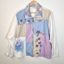 Vintage Koret Francisca Shell Jacket Size Xl Shoulder Pads Embroidery Colourful