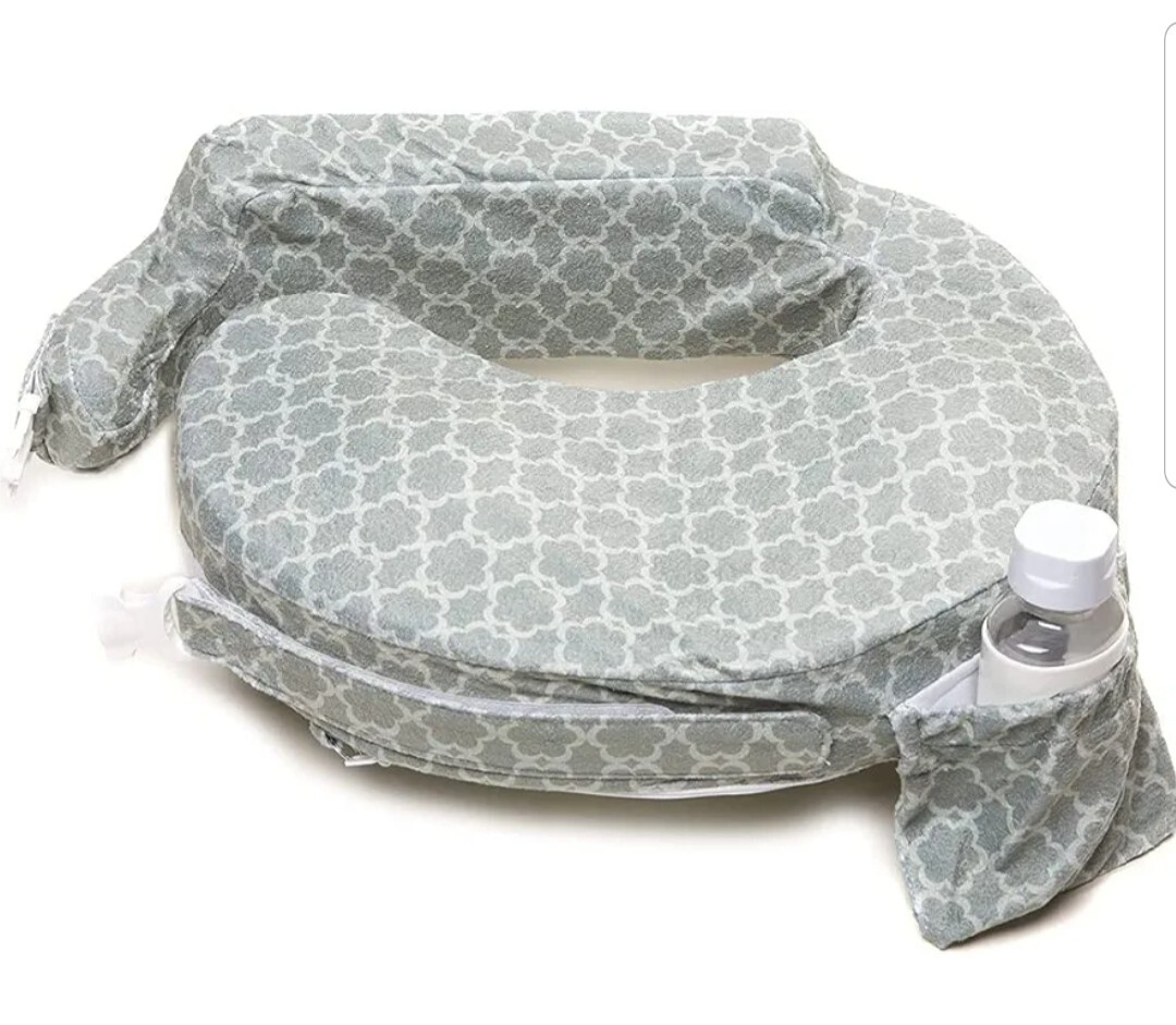 My Brest Friend Super Deluxe Nursing Pillow -  Flower Key Grey NEW!-image