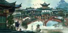 Landscape fantasy art architecture asian Custom Gaming Mat Desk