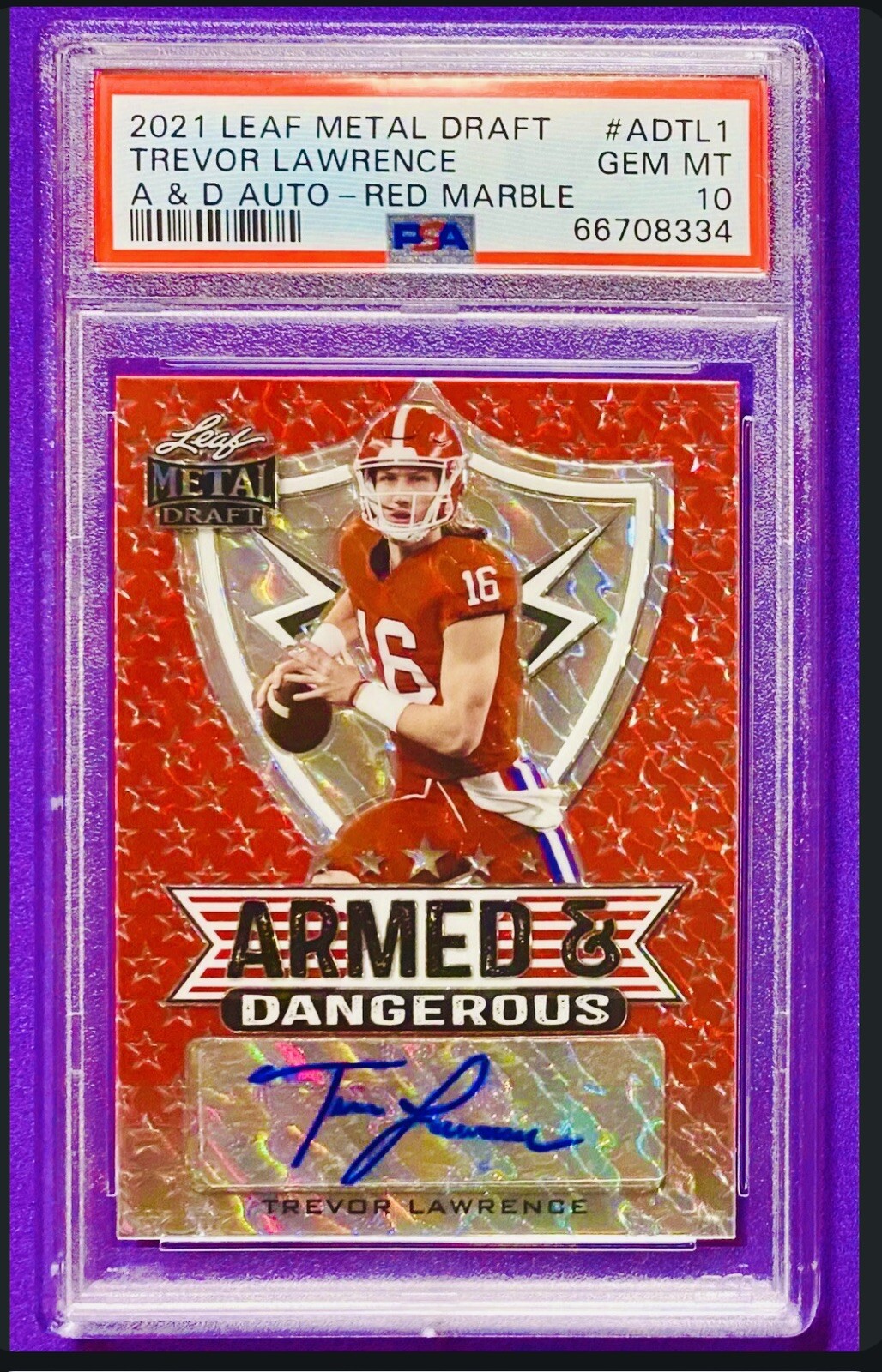 Trevor Lawrence Leaf Metal Draft Armed & Dangerous Autographs #ADTL1 Red Marble