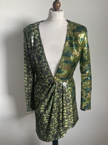 BNWT Topshop X Halpern Green Sequin Plunging Blazer Dress Cocktail Party Size 10 - Picture 11 of 14