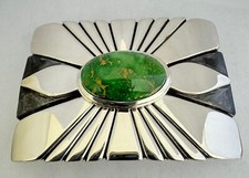 Sterling Silver Belt Buckle - High-Grade Carico Lake Turquoise