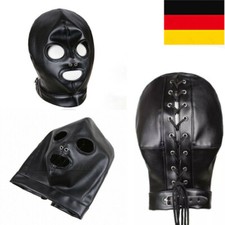 PU Leder Haubenkopf Kopfgeschirr Kopfmaske Offener Mund Auge Bondage Sklave DE