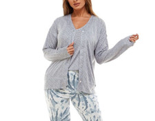 Roudelain Cardigan Pajama Top Grey L