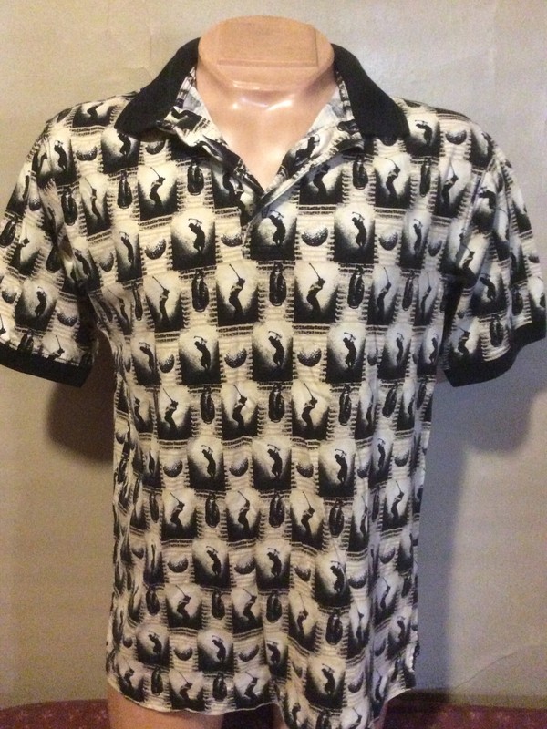 Farah Golf Polo Shirt Medium Men M Cotton Black Beige Pullover Logo 3 Button Top