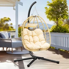 TAUS Egg Chair Swing Hanging Outdoor Wicker Hammock Chairs UV Resistant Cushion
