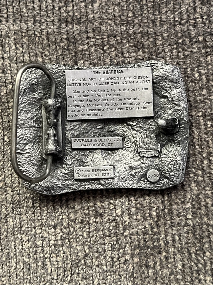 Hebilla de cinturón de bergamota "The Guardian Native American Art" EE. UU. Vintage 1990 D-900 Foto 2 de 3