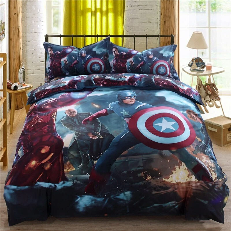 Juego de edredón ropa de cama para niños Spiderman Capitán América Twin Queen King 100 % algodón 3D Foto 4 de 4