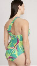 Old Navy Swimsuit One Shoulder One Piece Green Floral Womens XL New