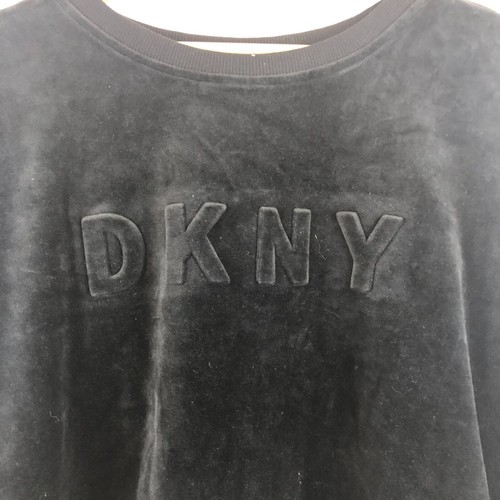 Sudadera DKNY Sport Negra Universitaria a Rayas Terciopelo Cuello Redondo Recortada M - Imagen 4 de 7