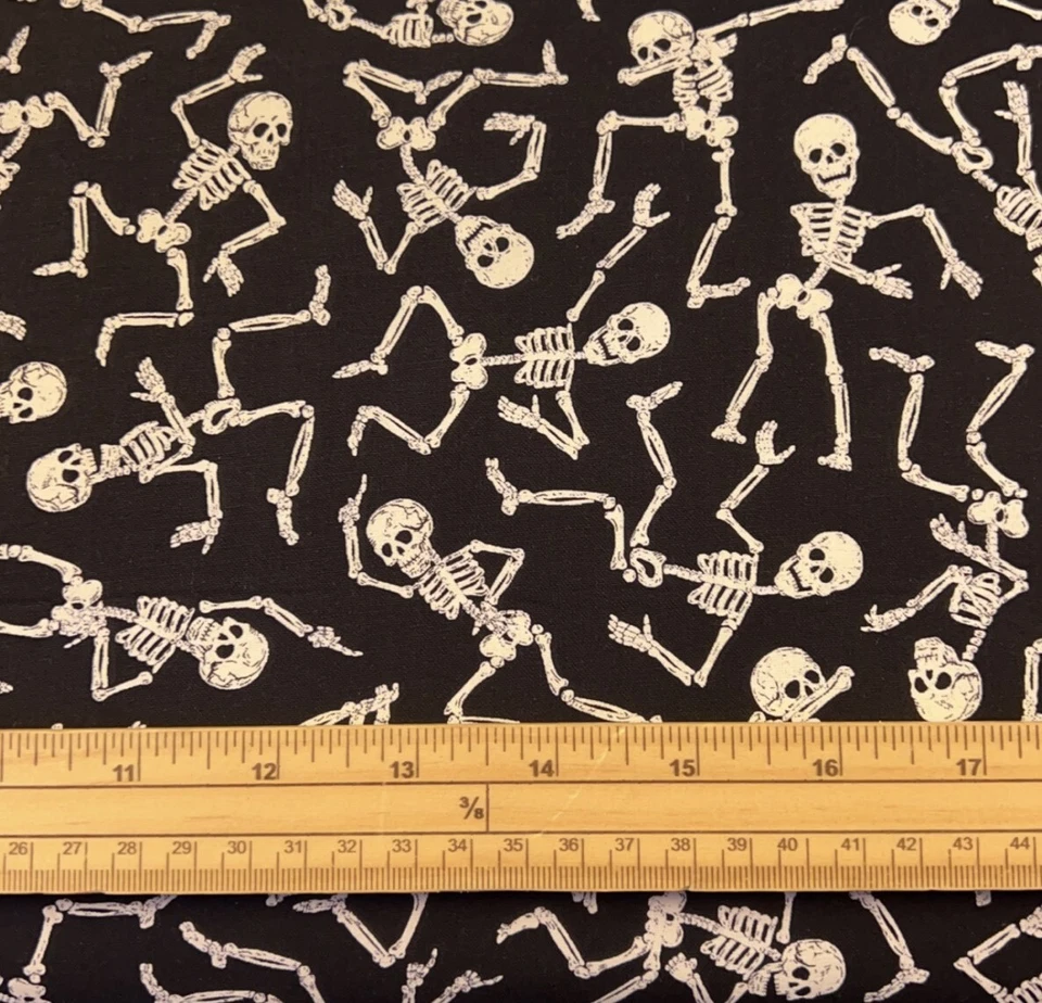 TIMELESS TREASURES Fat Quarter Halloween Glow In The Dark Dancing Skeletons 100% Cotton Fabric