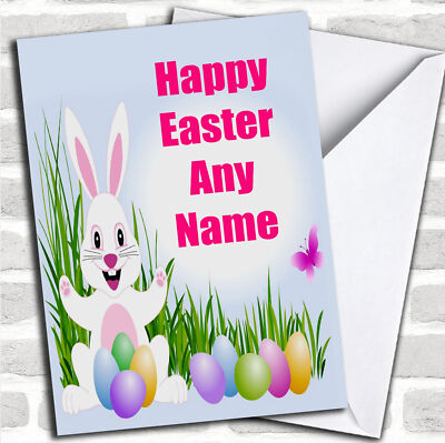 Personalisierte Osterkarte weißer Osterhase