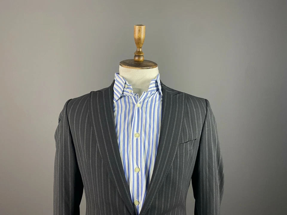 Men JUST CAVALLI Black Striped Two Button Sport Coat Blazer Size 50 - Image 2 of 4