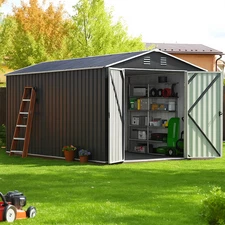 Outdoor Metal Storage Shed w/Updated Frame & Lockable Double Doors