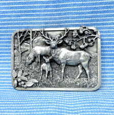 Hunters Elk Belt Buckle Bull Cow Calf Nature Mountains Vtg 80s Siskiyou .TYC204