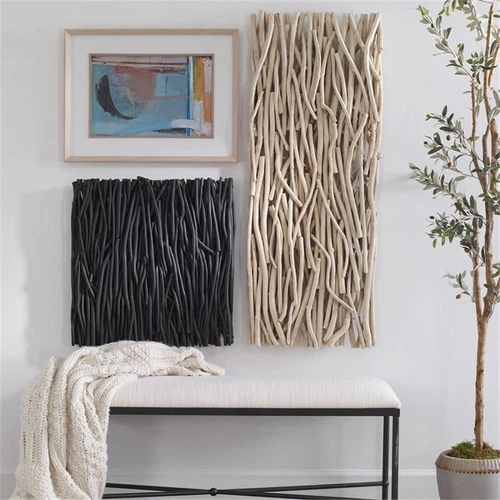 Uttermost Gathered Teak Square Transitional Wood Wall Decor in Black - Picture 2 of 5