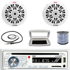 Pyle Single-DIN Marine CD Receiver W/White Cover, 2x 8" 300W Max 2-Way Speakers