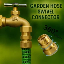 Garden Hose Swivel Connector - Brass 3/4 GHT 360 Degree Connector With No-Lea...