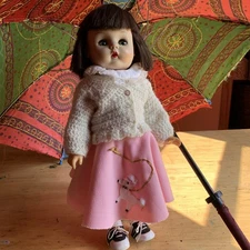 16” Vintage Sayco Plastic brunette Doll In Poodle Skirt