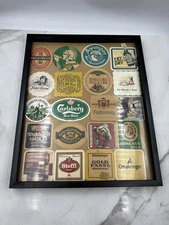 Vintage Beer Coaster Collection Framed Germany Austria Carlsberg Beck's Holsten