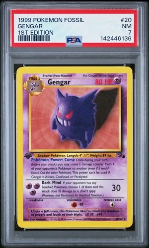 1999 POKEMON FOSSIL 1ST ED #20 GENGAR PSA 7