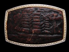 MA11119 VINTAGE 1970s  BARQUE SAILING VESSAL  SHIP WITH SAILS LEATHER BUCKLE