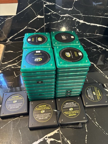 Lot Of 40 LRS Long Range Systems Coaster restaurant pager Green 4 Chargers R8500
