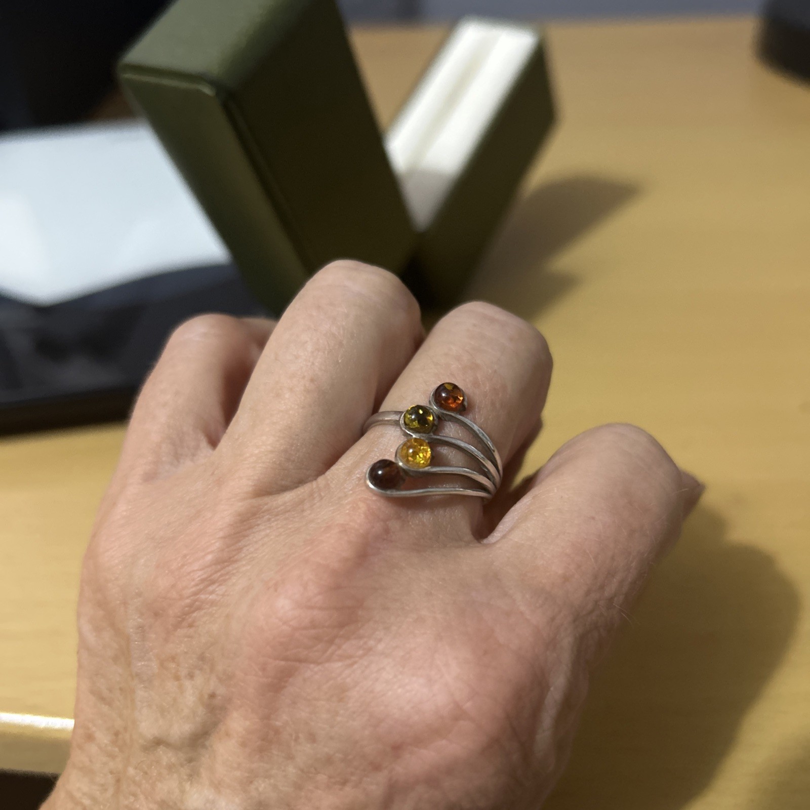 925 Silver  Amber statement Ring Size Q - image 5