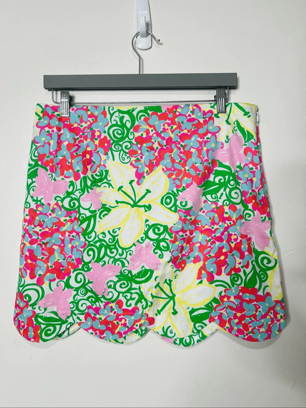 Lilly Pulitzer Callie Mariposa Floral Mini Skirt Scalloped Hem 100% Cotton Lined