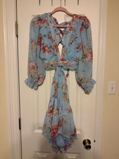 Zimmermann DUPE Bellitude Blue Pink Floral Cutout Mini Dress Romper