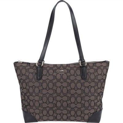 Coach Black Leather Monogram Signature Zip Tote Shoulder Bag Tasche