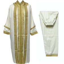 Moroccan Men 3 Pieces Thobe Jabador Djellaba Jubba Long dress