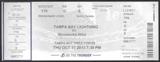 October 17 2013 Tampa Bay Lightning vs Minnesota Wild ticket stub