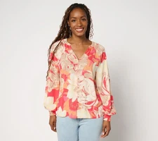 Fashion Women's Top Sz L Printed Blouson Sleeve Blouse Multi-colored A693058