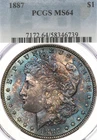 1887 $1 PCGS MS64 Silver Dollar Toned Blue Gold