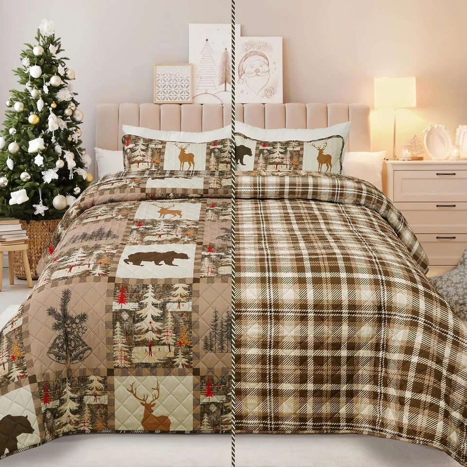 Juego de Edredón Navidad Queen, Juego de Cama Ligero Reversible 3 Piezas con 2 Pi Foto 3 de 4