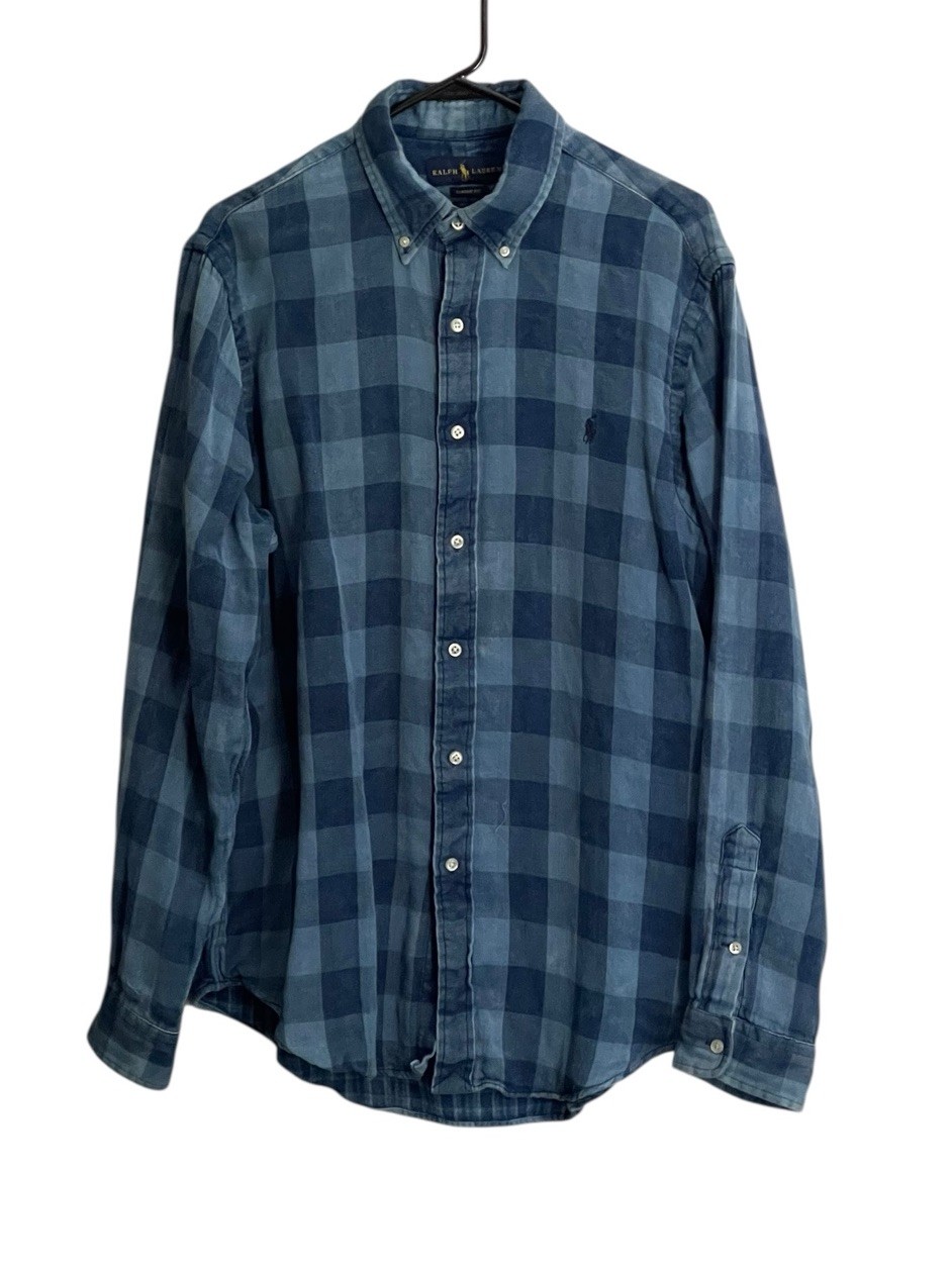 Polo Ralph Lauren Mens Size Large Blue Plaid Shirt Classic Fit Flannel Button
