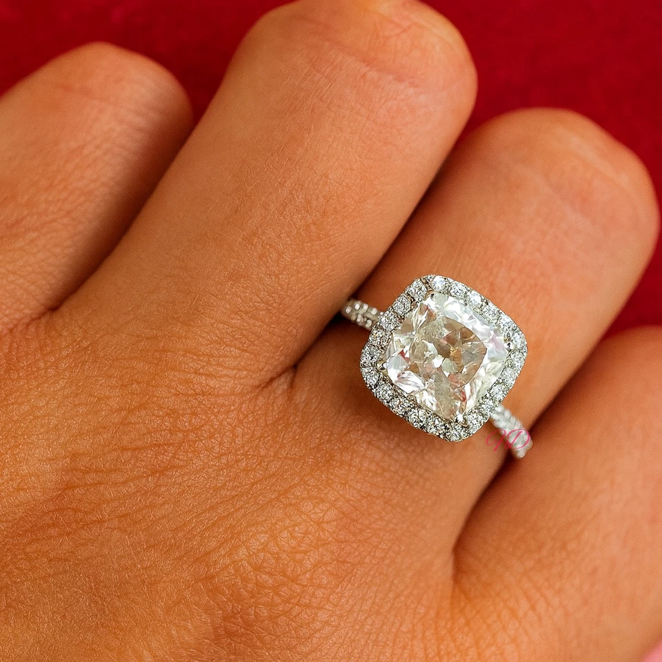 14k Gold Diamond Ring Lab Grown Cushion 2.2 Carat IGI Certified White Size 6 7 8 - Image 2 of 4