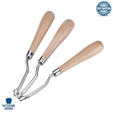 Set of 3 Wooden Bent Latch Hook Tools for Crafts and Rug Making