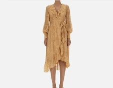 NWT Zimmermann Caramel Silk Chiffon Lurex Fully Lined Wrap Dress 3 US Size 10 L