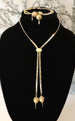 Vintage Monet Necklace Bracelet Set Slide Bolero Gold Tone N250