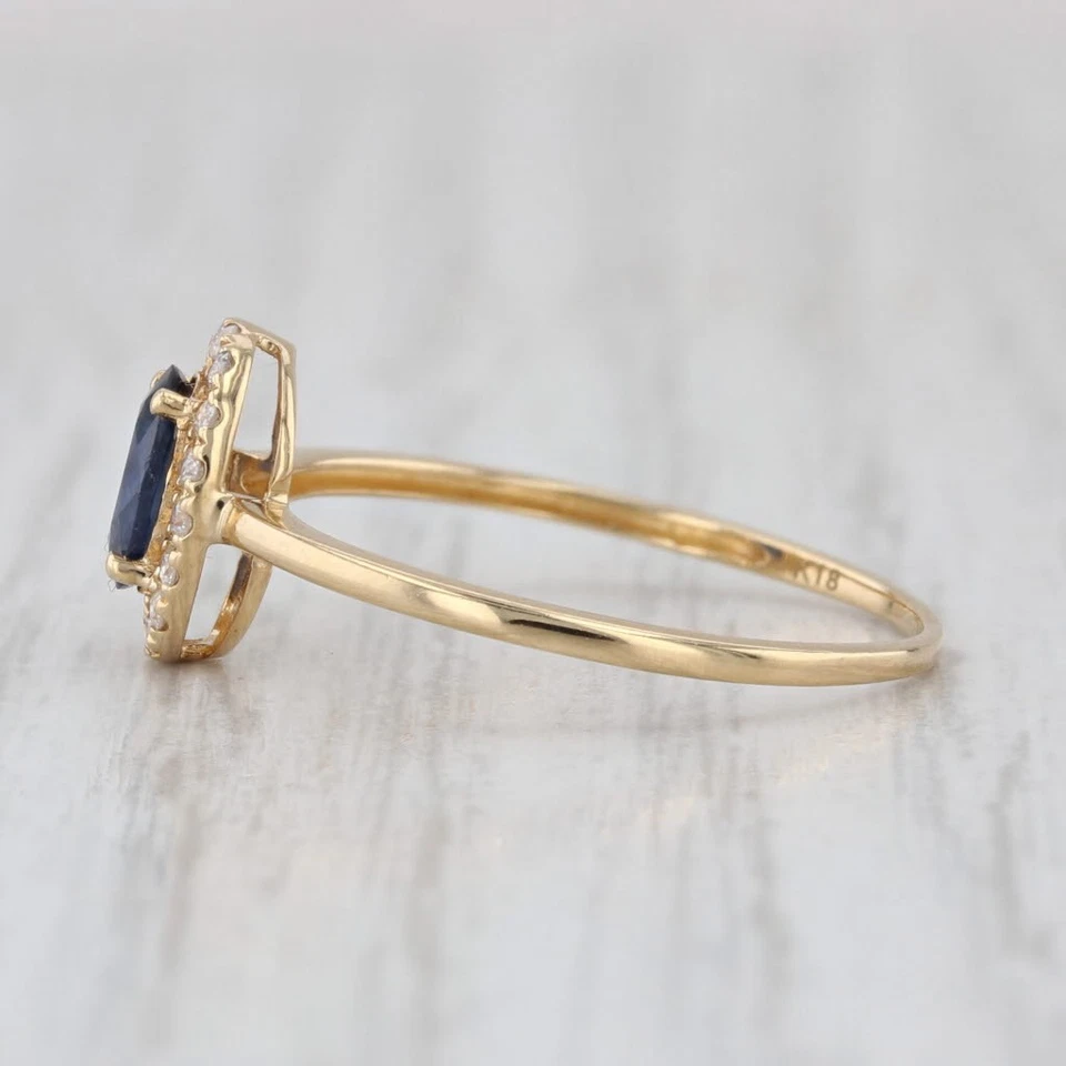 0.59ctw Oval Blue Sapphire Diamond Halo Ring 18k Yellow Gold Size 7 Engagement - Image 3 of 4