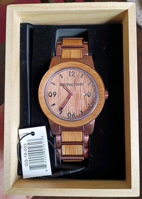 Original Grain Whiskey Espresso Barrel Watch Men Wood Brown Date Brand New  InBox