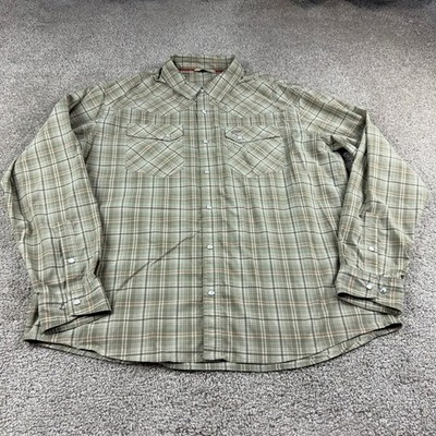 Simms Shirt Mens Extra Large Beige Plaid Western Yoke Snap Front Fishing Outdoor