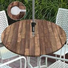 Round Outdoor Tablecloth with Umbrella Hole Zippered Fitted Elastic Wood Grain