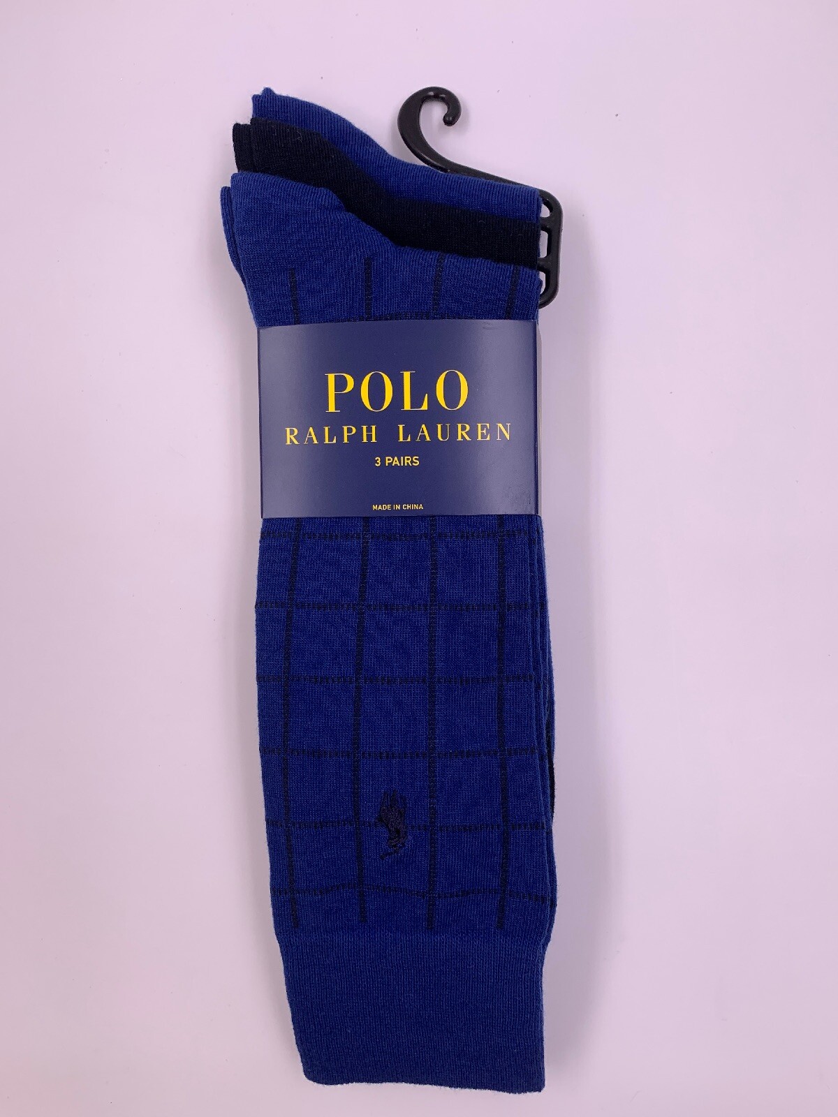 PONY 3 Pair POLO Ralph Lauren Men's Dress Socks Size 10 13 Blue Black Pattern NWT