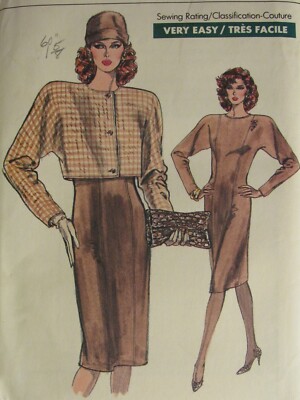Fab VTG 87 VOGUE 7042 MS Unlined Jacket Princess Seam Dress PATTERN  8-10-12 UC